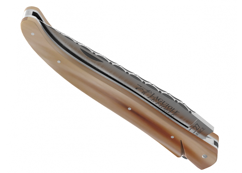 Couteau Laguiole ressort forgé Plein Manche en pointe de corne blonde