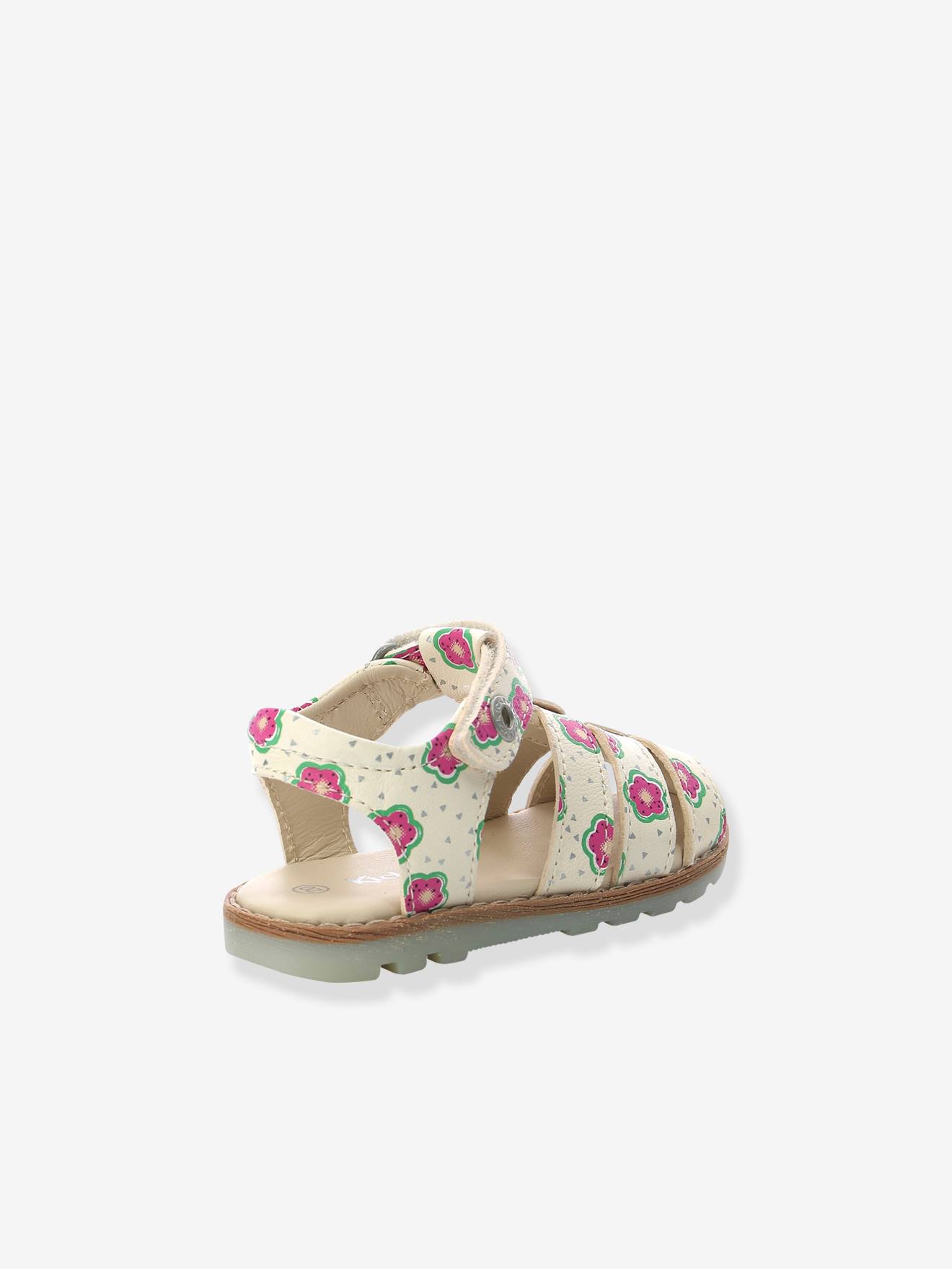 Sandálias infantis Nonosti Iconique Nonorally KICKERS® tamanho médio em couro amarelo estampado