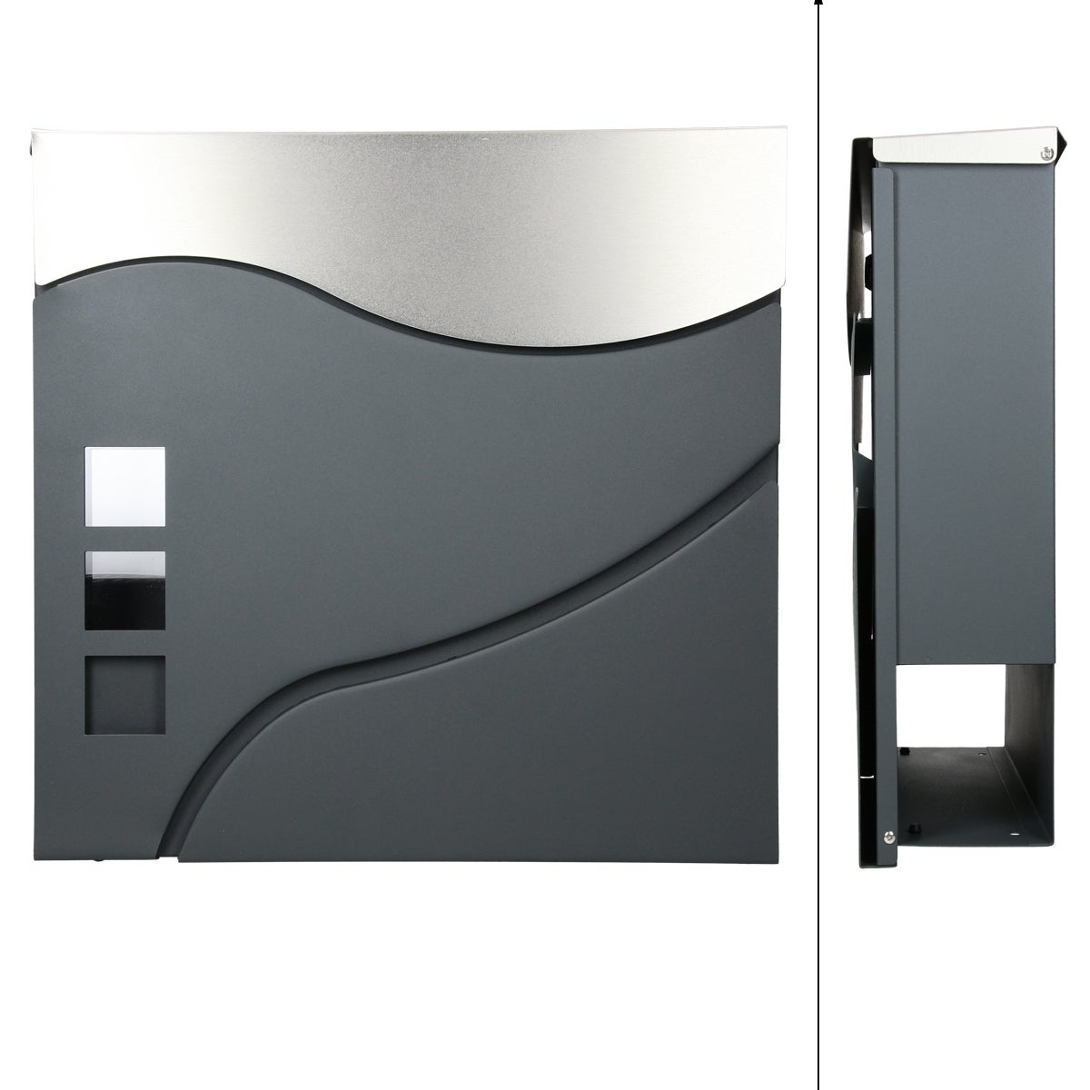 ECD Duitsland Brievenbus met krantenvak 37 x 10,5 x 36,5 cm Antraciet/zilver RVS Kijkvenster 2 sleutels en bevestigingsmateriaal - Modern design Wandbrievenbus Brievenbus Brievenbus Krantenrol