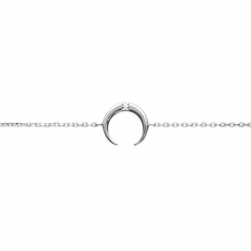 Bracelet Fin Argent Pendentif Lune Pierre Precieuse Zirconium