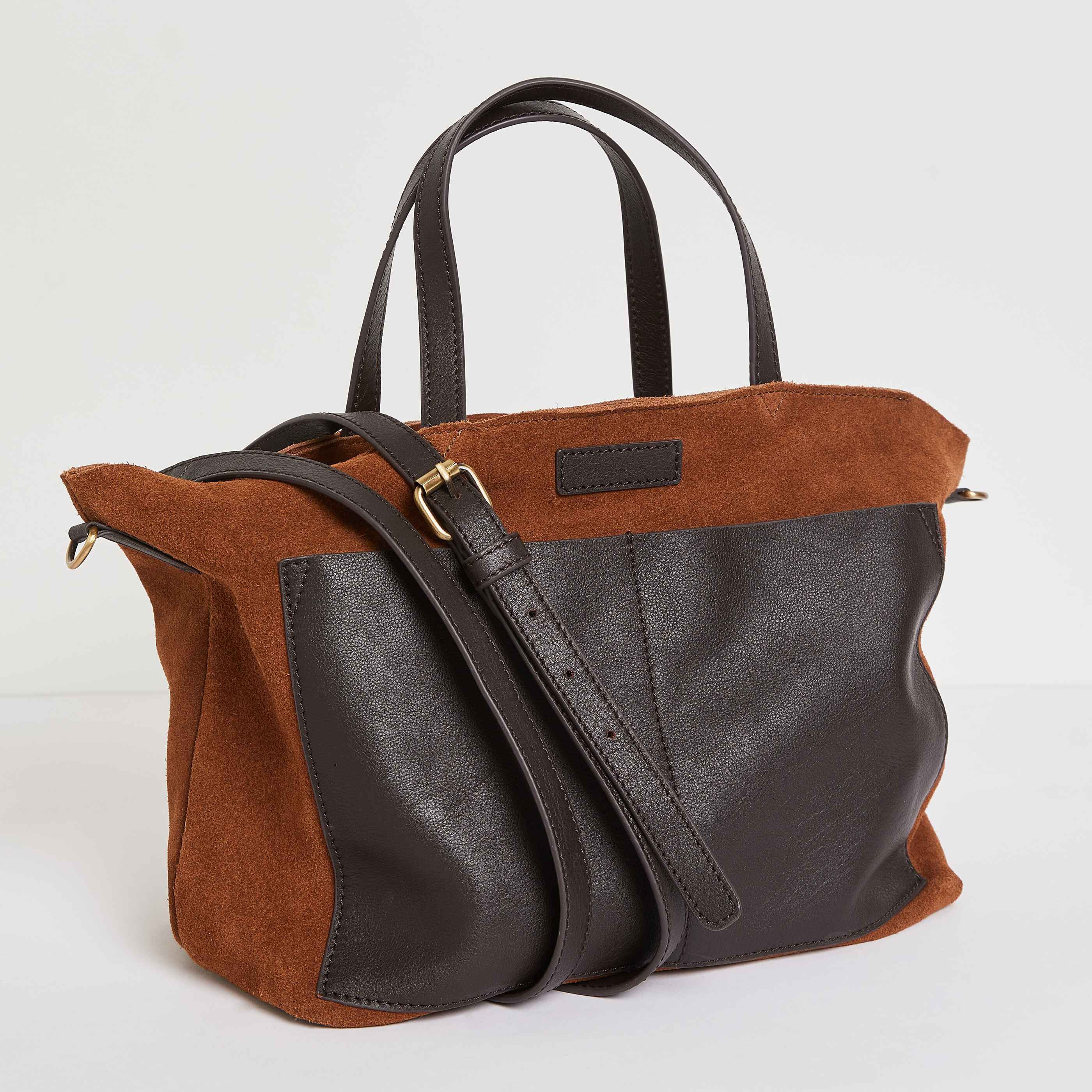 Sac cuir bimatière femme - CAMEL