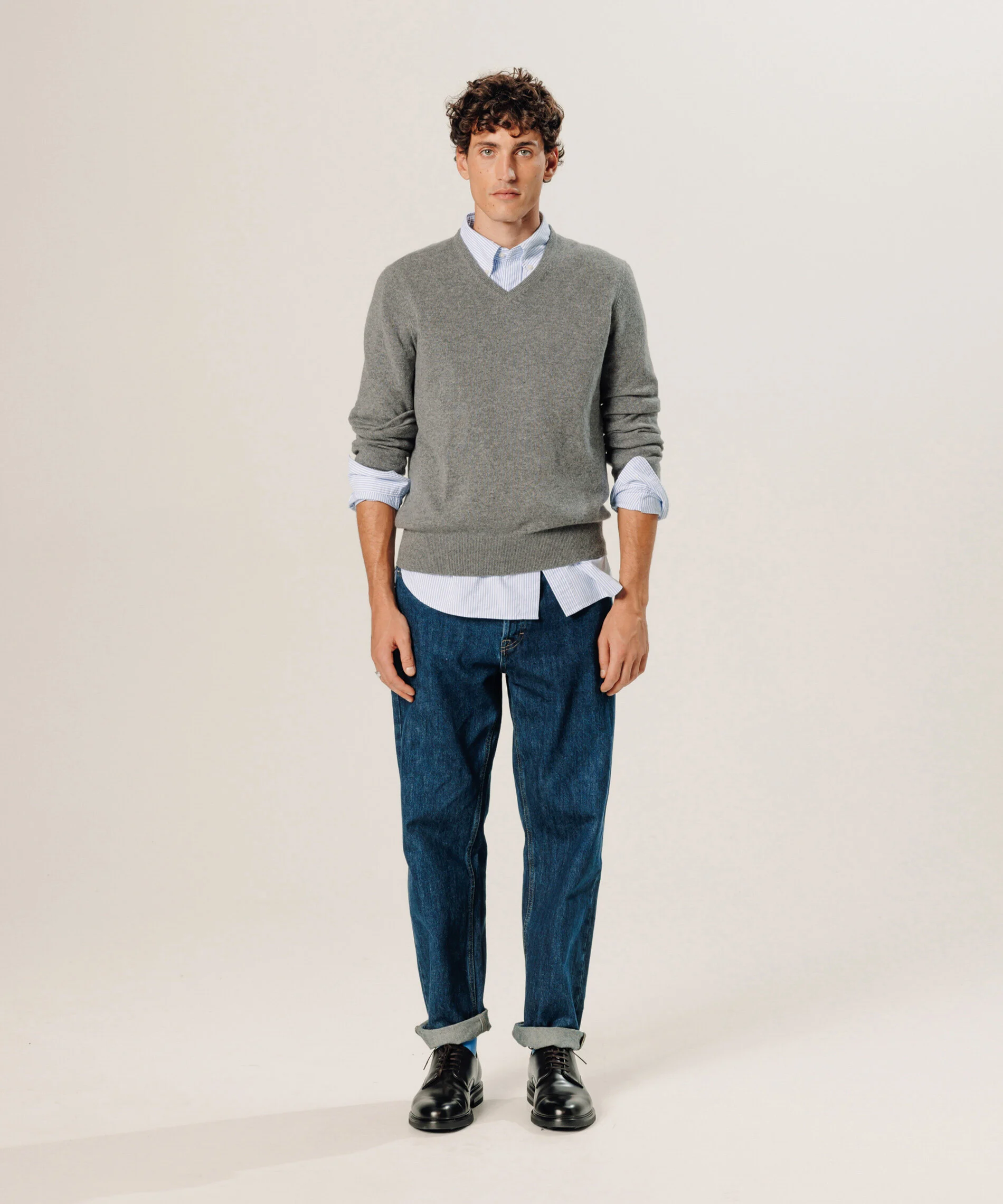 Pull col v en cachemire | Gris