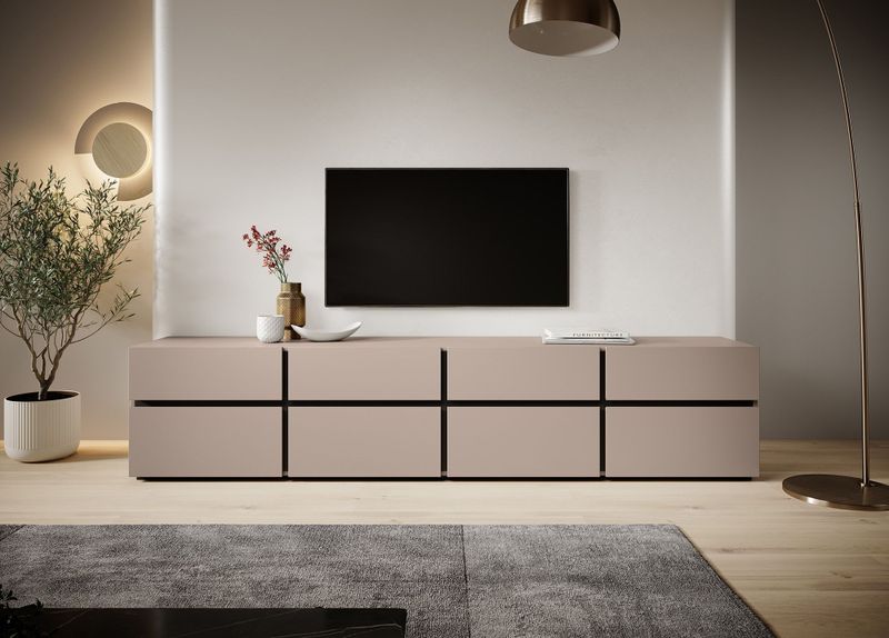 Meubella - TV-Meubel Cainan - Beige - Zwart - 225 cm