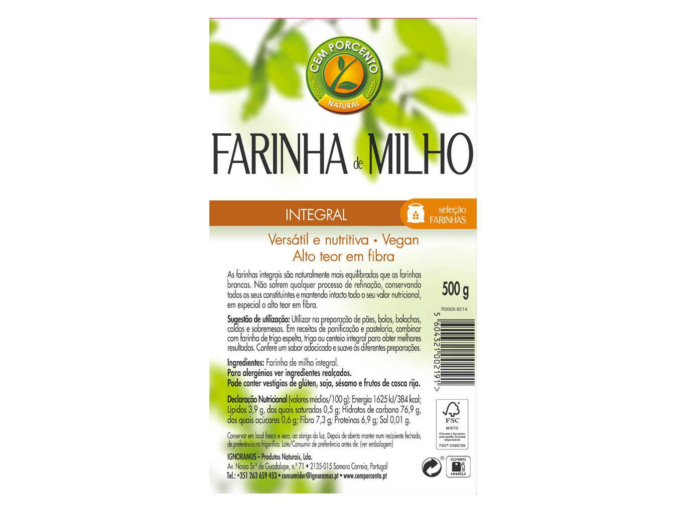 FARINHA CEM PORCENTO MILHO INTEGRAL 500G
