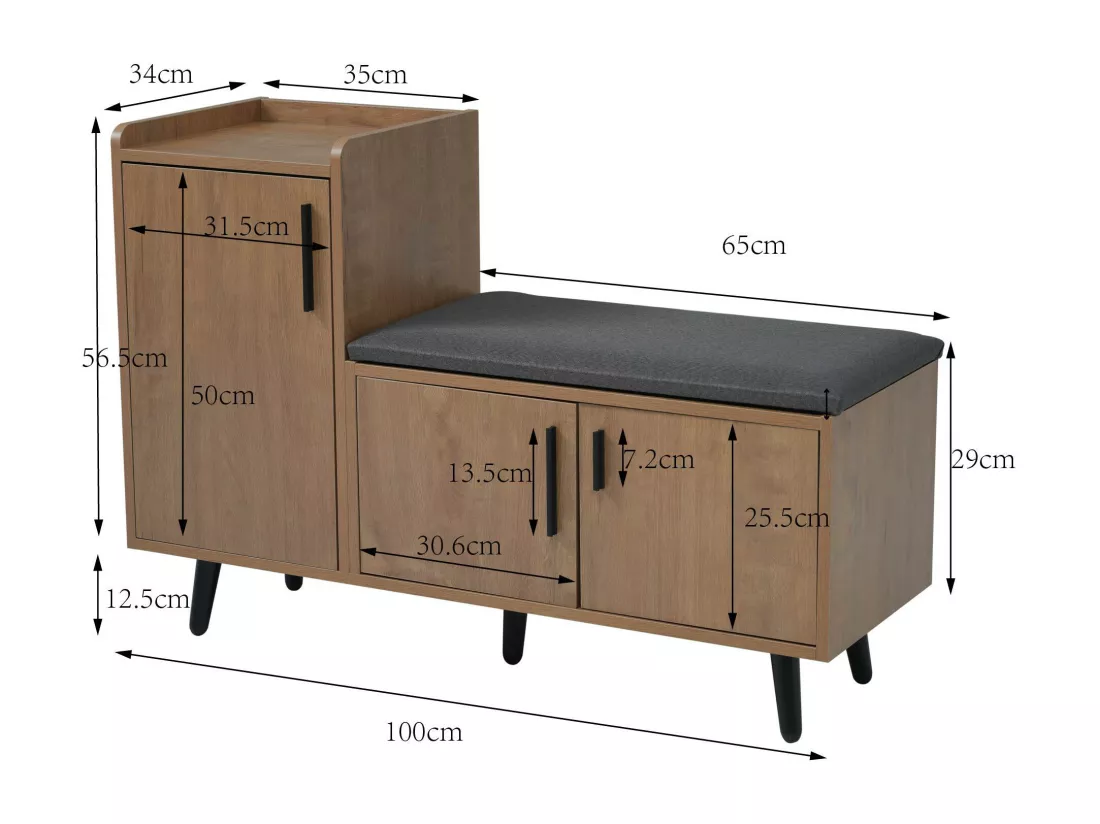 Meuble à chaussures - avec une banquette et 3 portes - Naturel