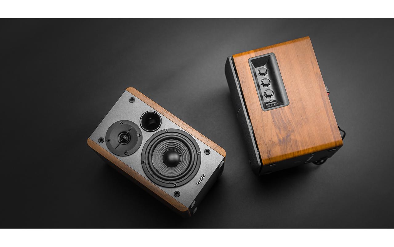 Regallautsprecher Paar R1280DB Braun<br>Aktive 2.0 Regallautsprecher mit Bluetooth, 2xCinch, 1x Optisch, 1x Koaxial