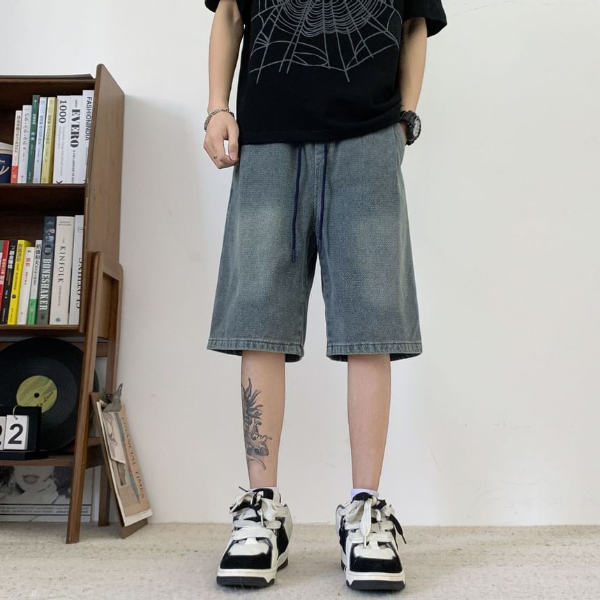 Hushgrain - Denim shorts met trekkoord in de taille en wijde pijpen