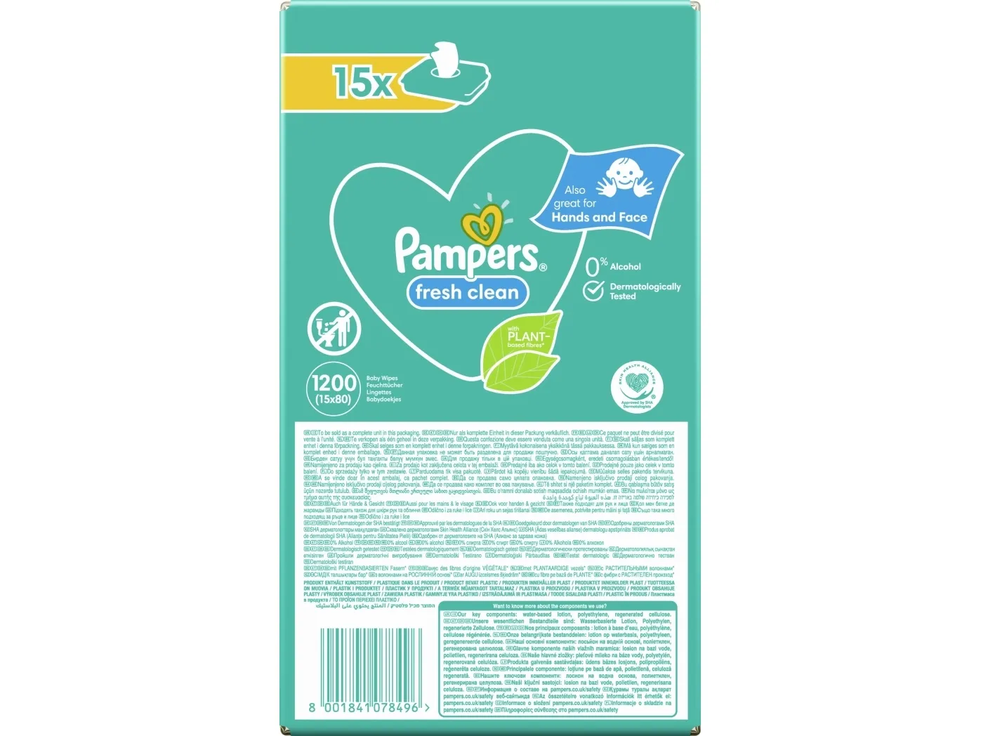 Pampers Fresh Clean -  Vådservietter til baby, Dermatologisk testet, Allergivenlig, Neutral pH, Parfumefri
