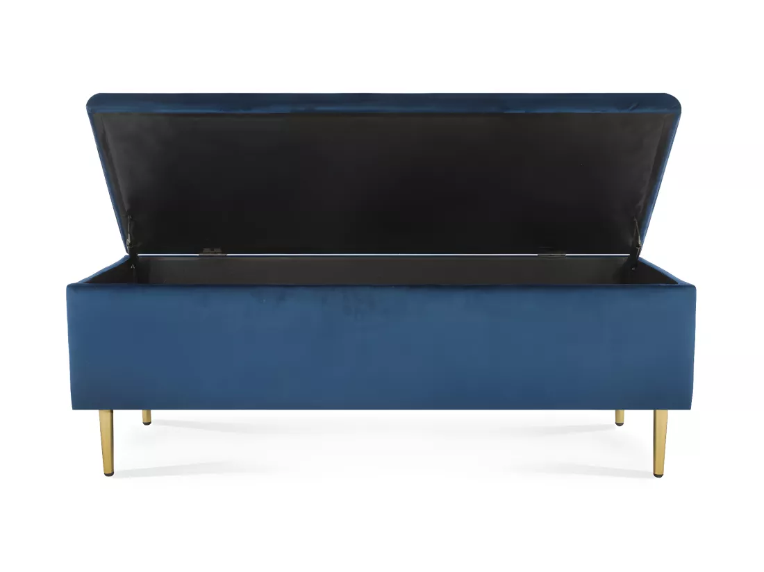 Banquette Coffre Iris velours Bleu pieds or