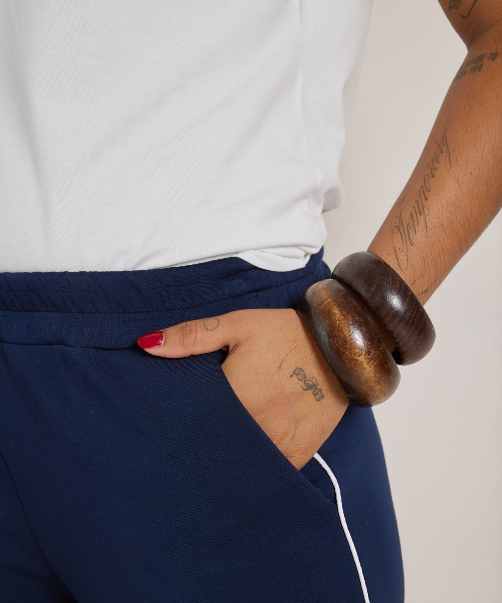 wide fit broek met witte naad