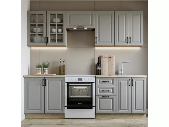 Cuisine complète grise 240cm avec plan de travail Elise