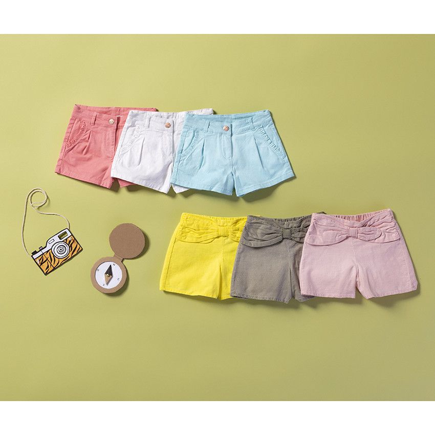 Short en satin de coton uni à poches volantées - Beige