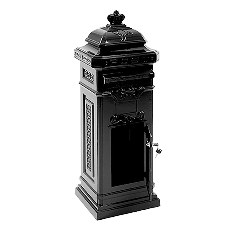 PROREGAL Nostalgische zuilbrievenbus van gegoten aluminium HxBxD 110 x 33 x 36,5 cm Brievengleuf 28,5 x 2,5 cm Zwart