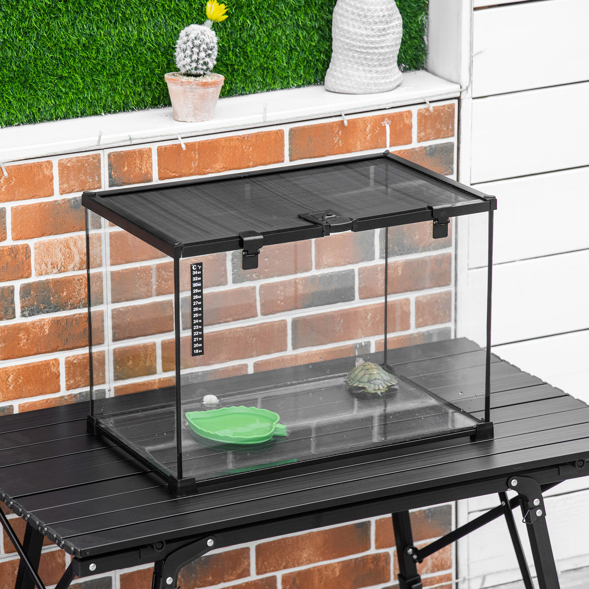 PawHut Terrarium mit Thermometer schwarz 50B x 30T x 35H cm