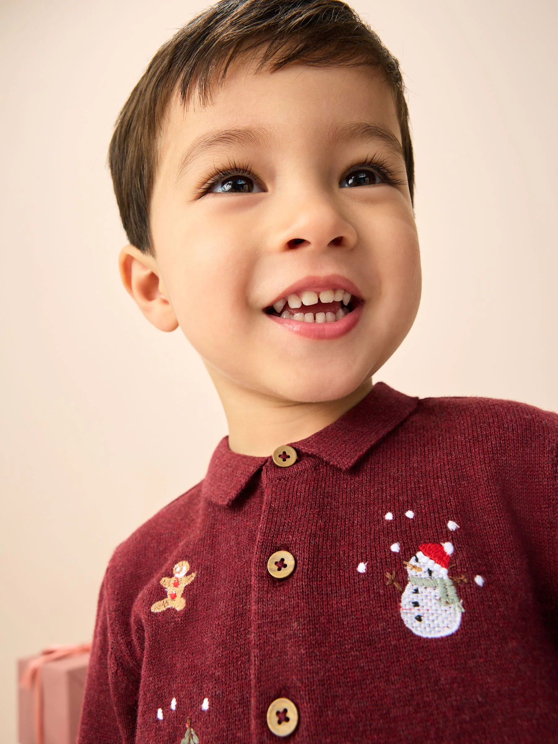 Paarsblauw - Gebreid Kerstmis Poloshirt met borduursel (3mnd -7jr)