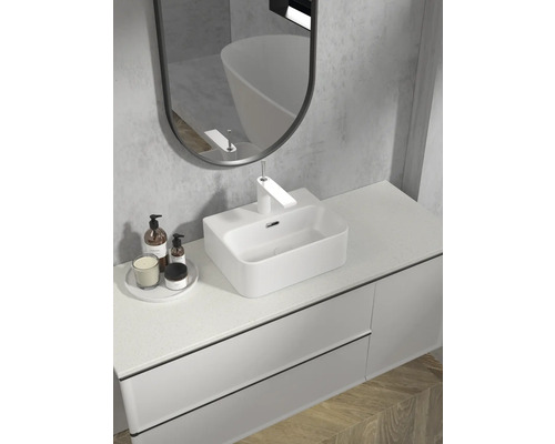 Jungborn THREE wastafel, 39 x 30 cm, wit mat, inclusief keramische afvoerplug