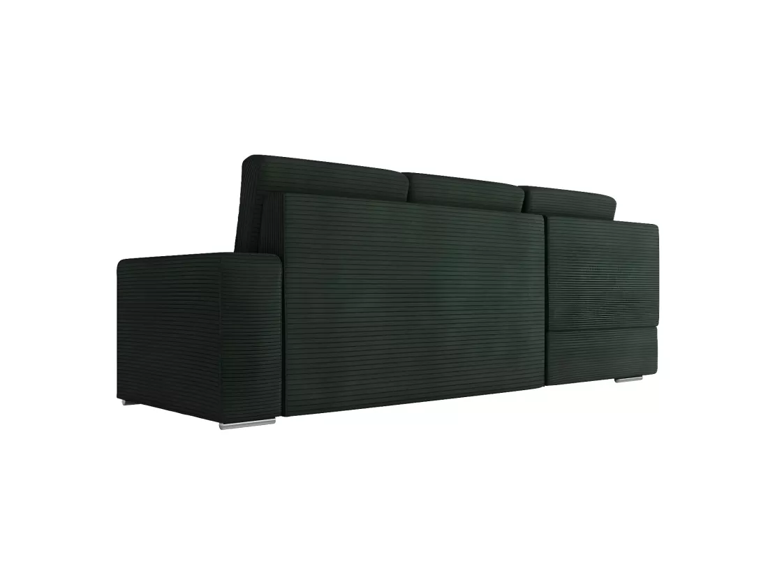 Canapé d'angle gauche 3 places convertible Aden avec coffre en velours côtelé - Vert foncé - L246 x P174 x H96cm - Loungitude