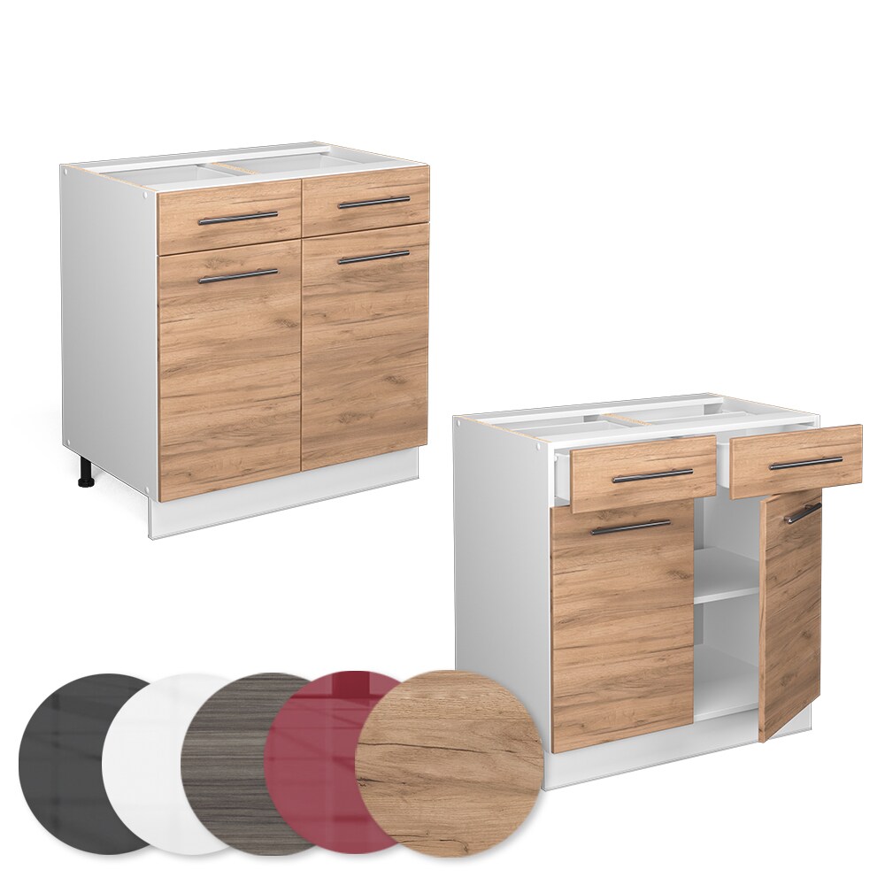 Vicco Schubunterschrank Küchenschrank Küchenmöbel Fame-Line Weiß Eiche modern 80 cm Küche Einbauküche Drehtür Schublade Einlegeboden Blende Küchenzeile