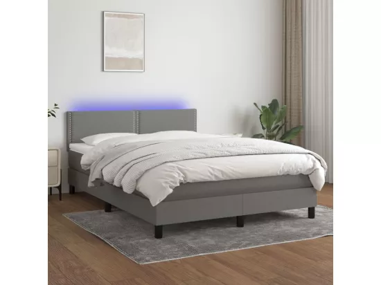 Sommier tapissier et matelas et LED Gris foncé 140x190 cm Tissu