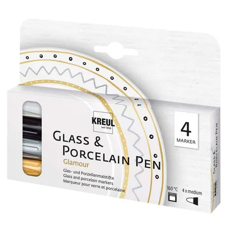 KREUL Glass & Porcelain Pen Glamour, Strichstärke ca. 2 - 4 mm, 4 Stifte