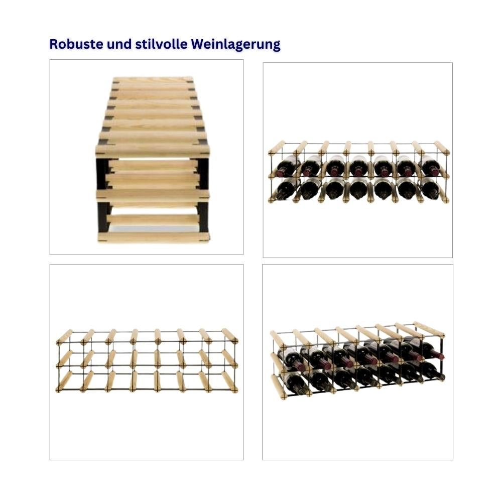PROREGAL Modulair Wijnrek Vinotega Mod Metaal HxBxD 22,5 x 72,5 x 24,5 cm 7 x 2 Flessen Massief Dennenhout Bruin Geolied