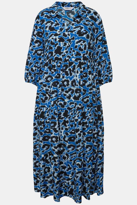 Maxikleid, A-Linie, Leomuster, V-Ausschnitt, 3/4-Ärmel