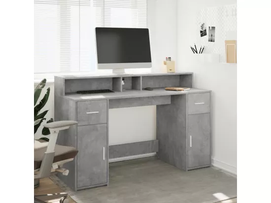 Bureau et lumières LED gris béton 140x55x91cm bois d'ingénierie