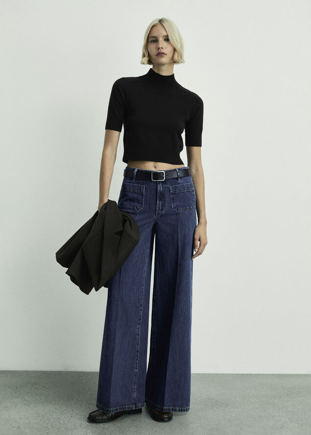 MANGO Wideleg jeans with pockets Open blue