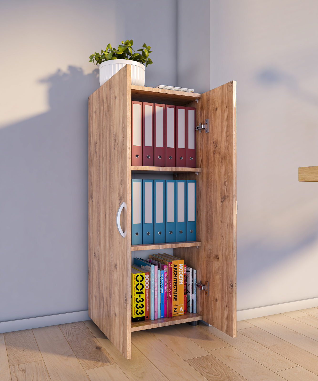 Büroschrank ULAS - Honig-Eiche - 3 Fächer - 49 cm