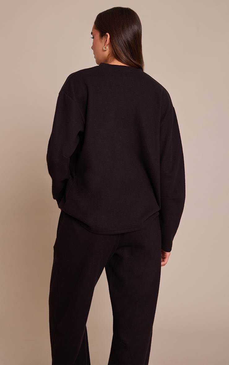 Noir Sweat-shirt Côtelé Brossé À Manches Longues
