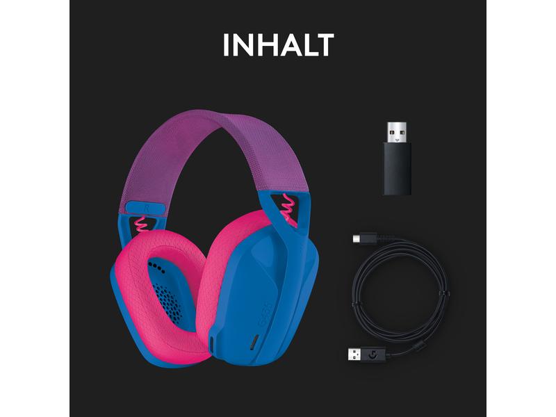 Logitech Headset G435 Gaming Lightspeed Blau Kabelloses Gaming-Headset mit integrierten Beamforming-Mikrofonen und bis zu 18 Stunden Akkulaufzeit