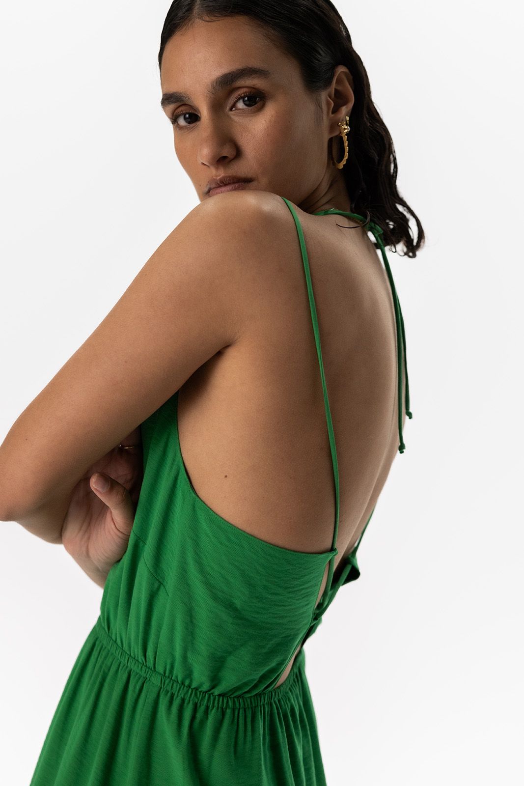 Groene maxi jurk met open rug