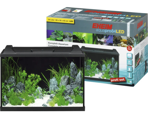 EHEIM aquaproLED 84 aquariumset met LED-verlichting, filter, verwarming, thermometer en net (zonder kast), zwart, ca. 84 L, 60 x 40 x 35 cm
