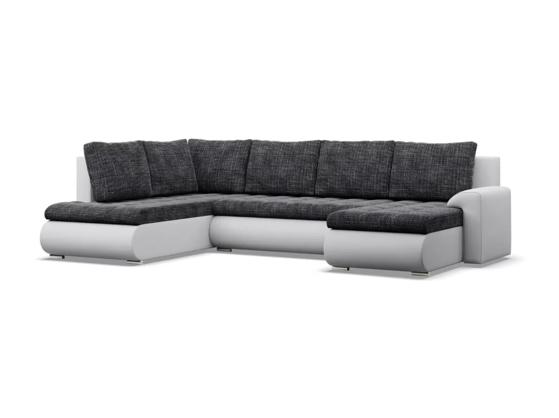 Canapé d'angle en U avec fonction sommeil, Ottoman, Noir + Gris