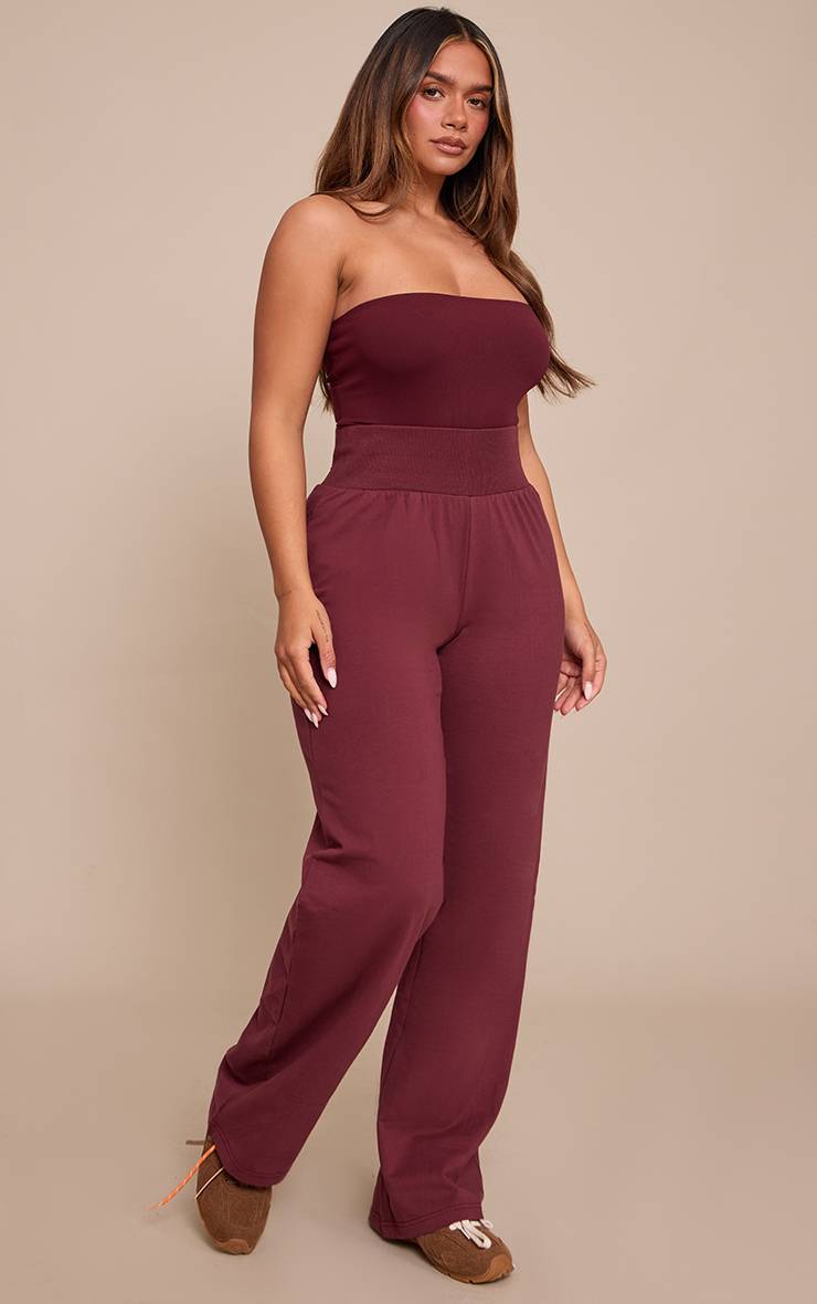 Rouge Bordeaux Pantalon Large Taille Haute Shape Coordonné