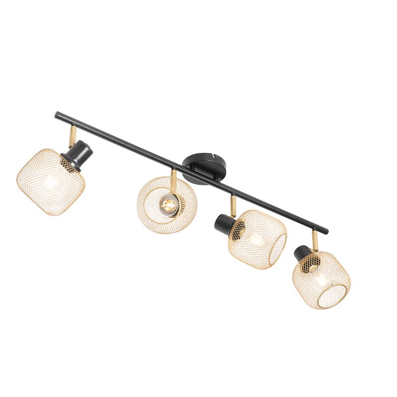 Industriële spot zwart met goud 4-lichts - Bliss Mesh