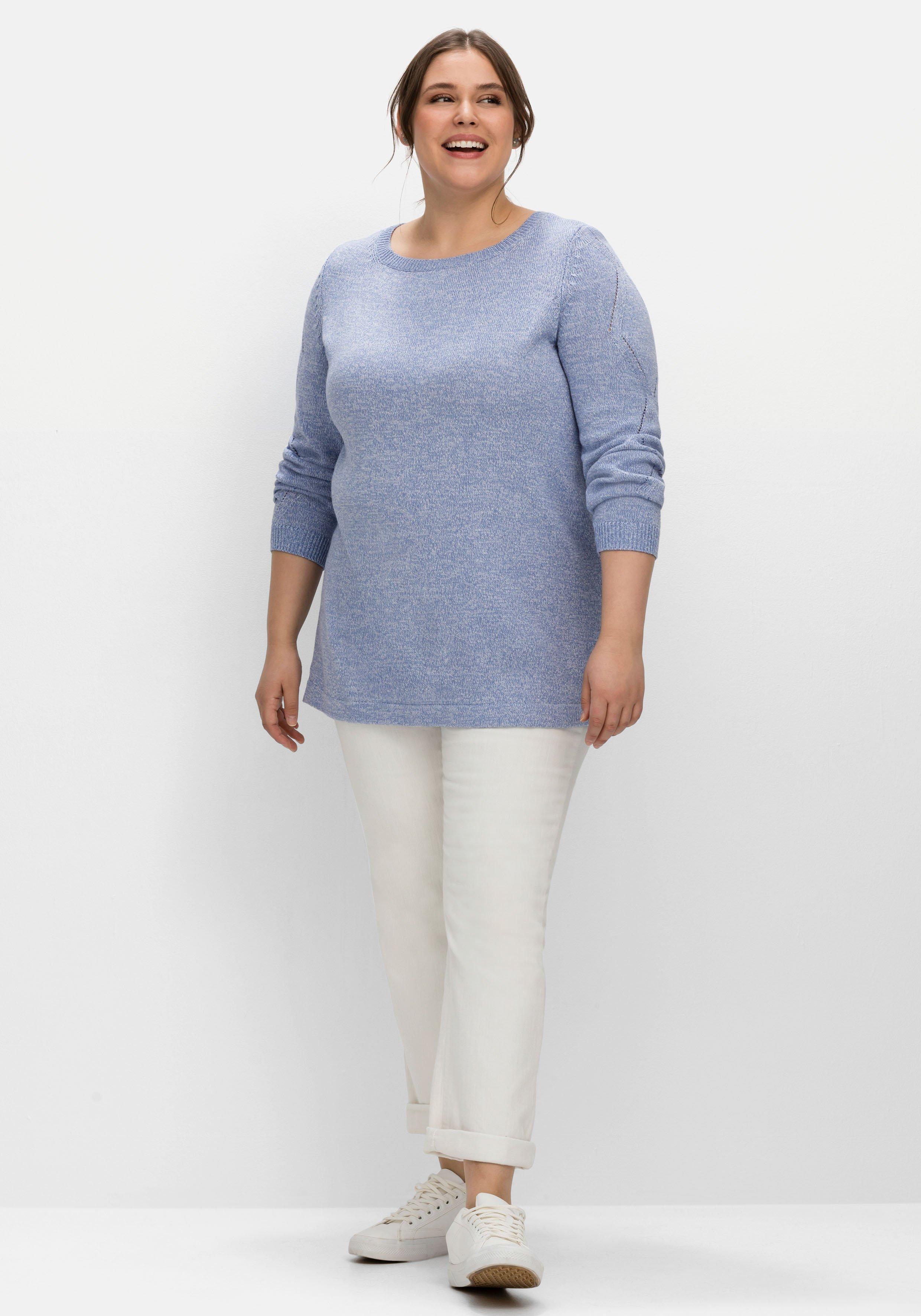 Melierter Pullover mit Ajourmuster am Ärmel