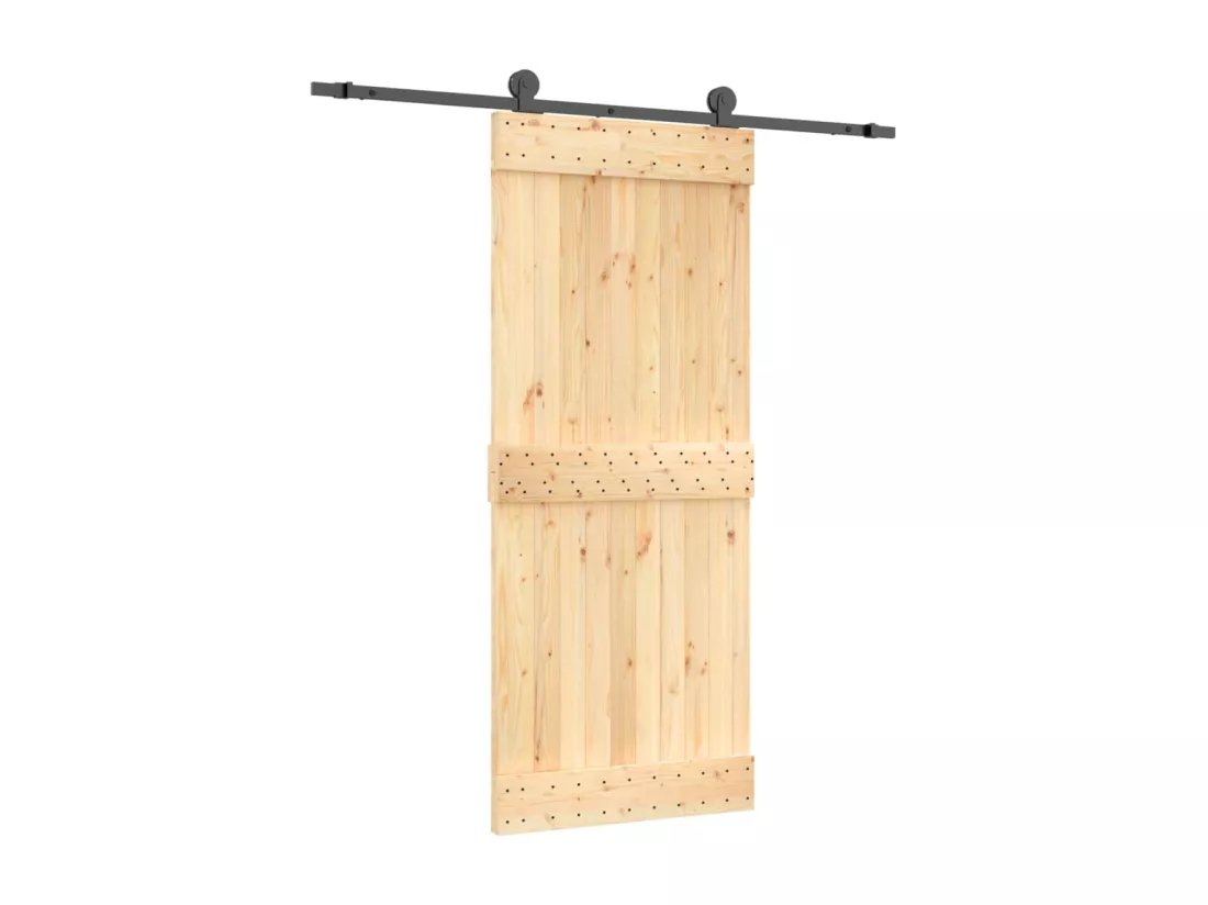Porte coulissante et kit de quincaillerie 85x210 cm pin massif