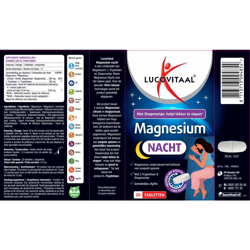 Lucovitaal Magnesium Nacht30 tabletten