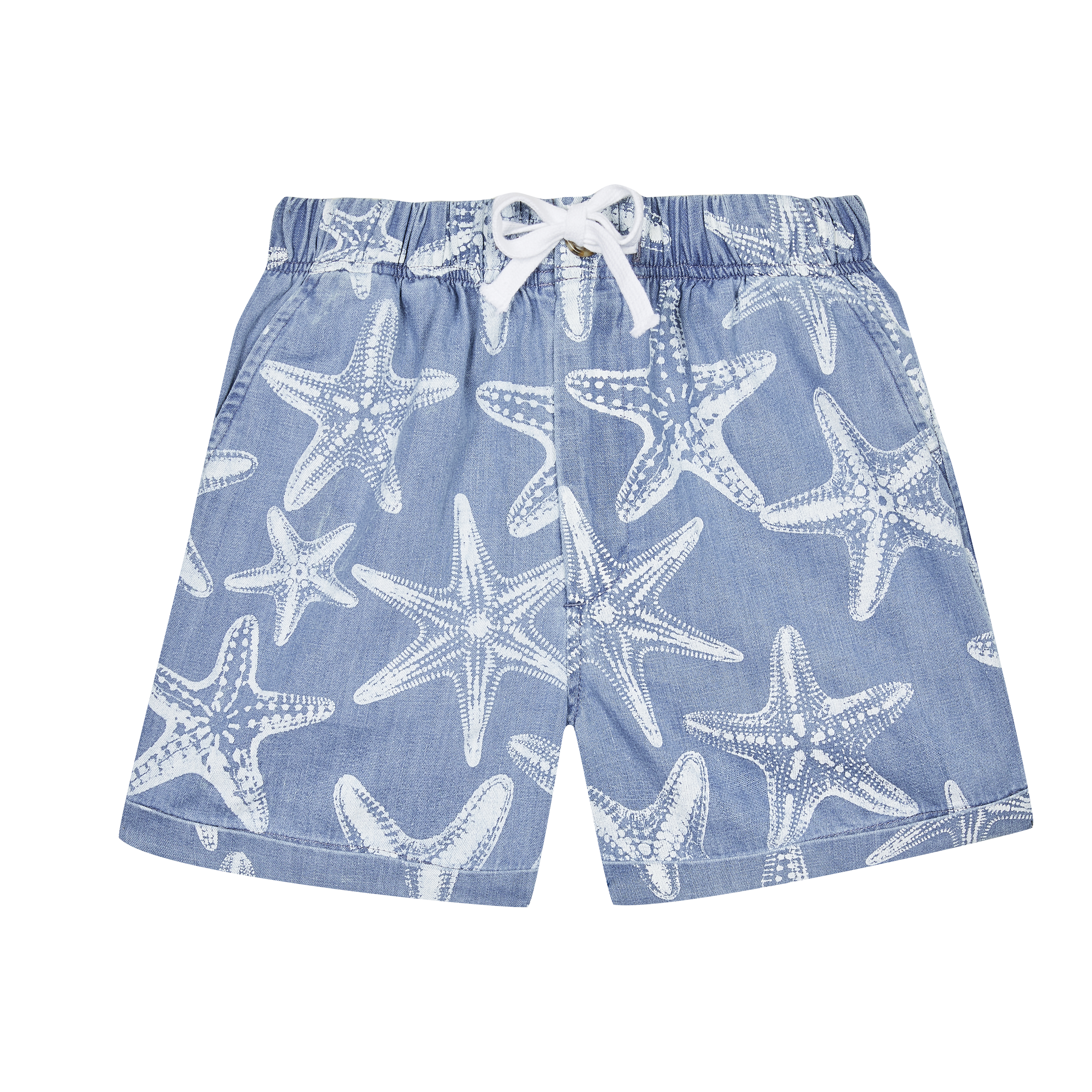 Bermuda en denim léger garçon imprimé Starfish contrasté