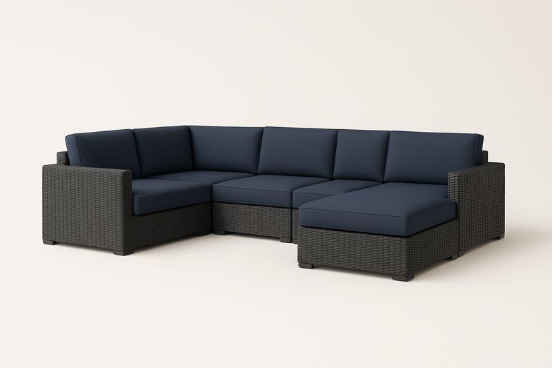 Ecksofa Set Rattan Dunkelblau 260cm x 260cm x 70cm