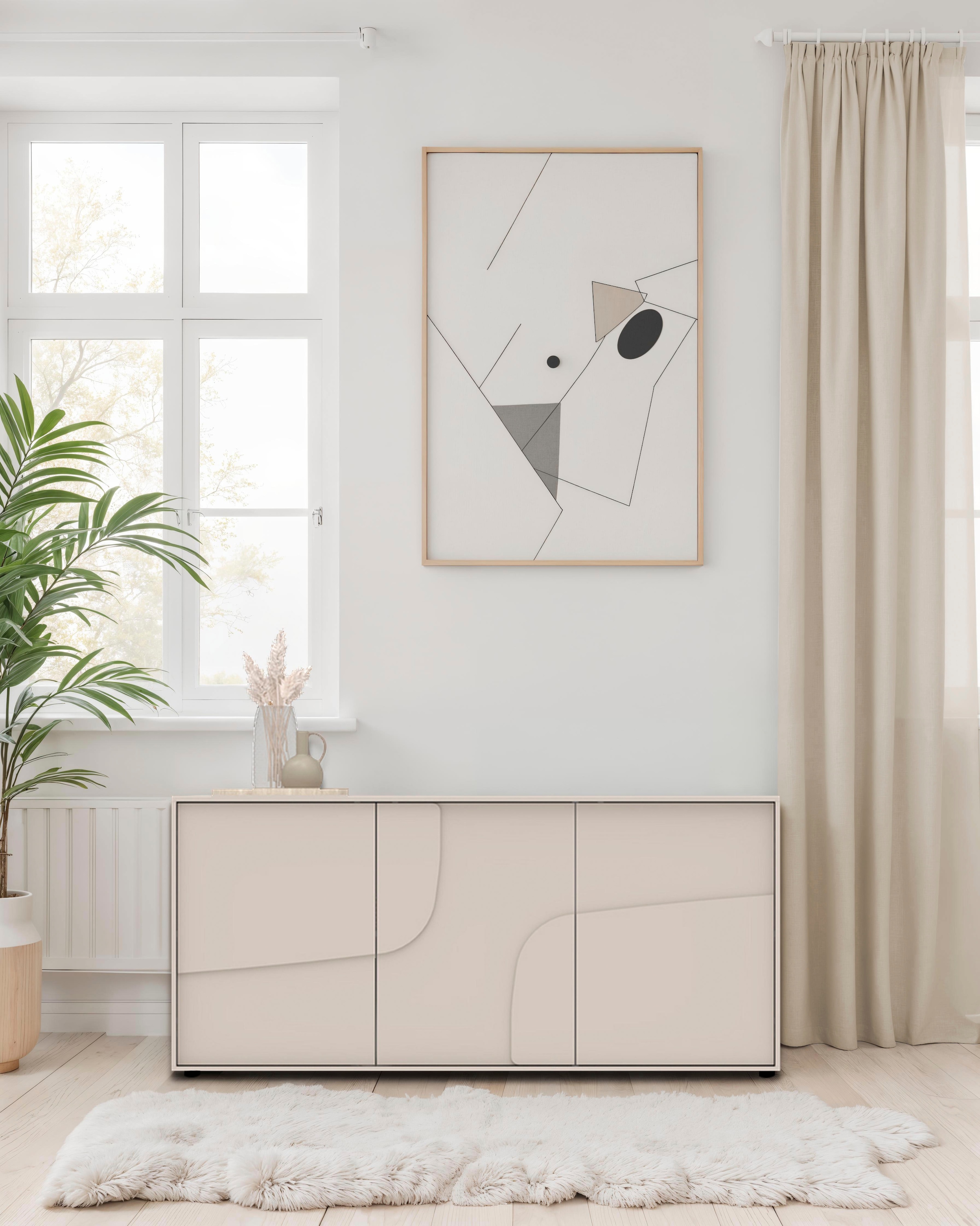 INOSIGN Sideboard »Stone, 155 cm breit, 3 Türen, Anrichte, Kommode, Stauraumschrank« 3D-Design, Push-to-open, Innenraum grosszügig, Füsse 14/2 cm wählbar