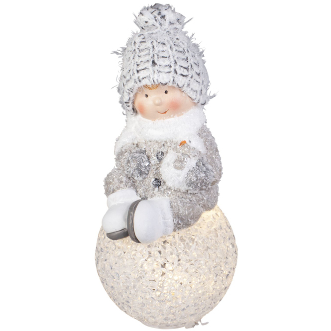 Winterkind mit LED-Schneeball - aus Polyresin - ca. 8,5 x 7,5 x 15,5 cm - 1 Stück