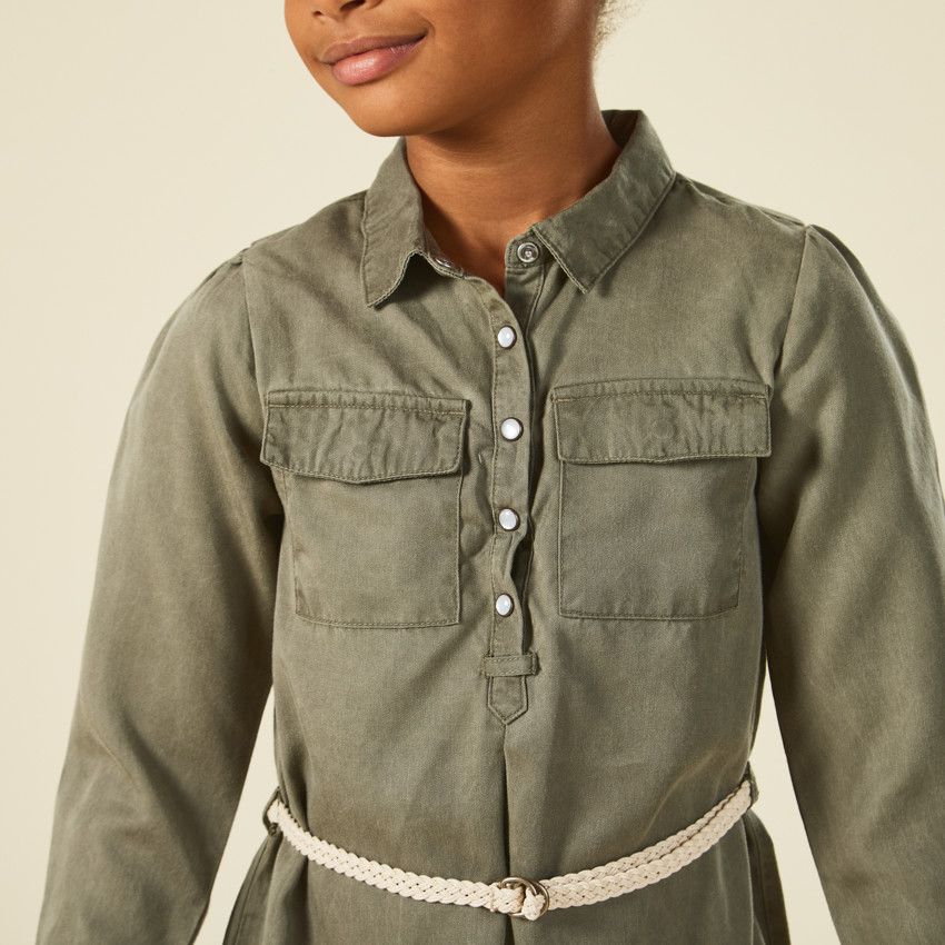 Robe chemise avec ceinture tressée pour fille - Vert