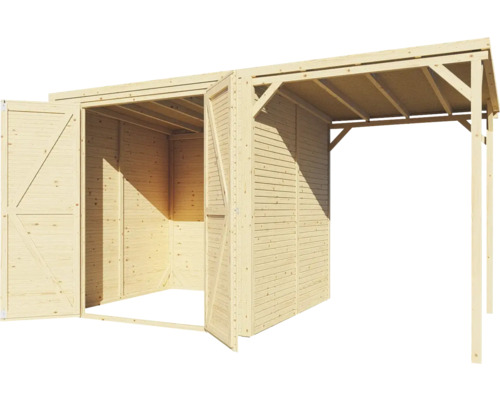 Bertilo Cubico 3 Plus Fineline Rhombus profiel tuinhuis, 373 x 211 cm, naturel