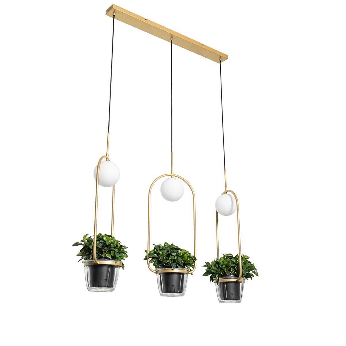 Art deco hanglamp goud met wit glas 3-lichts - Isabella