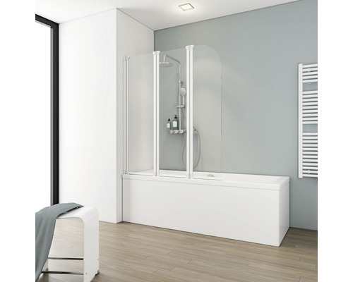 3-delige badwand SCHULTE Komfort 125 x 140 cm helder glasprofiel kleur wit D1654 04 50 140
