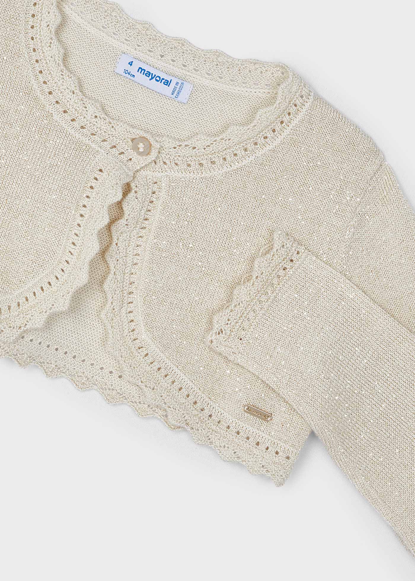 Cardigã feminino Better Cotton em fio metálico na cor nude.