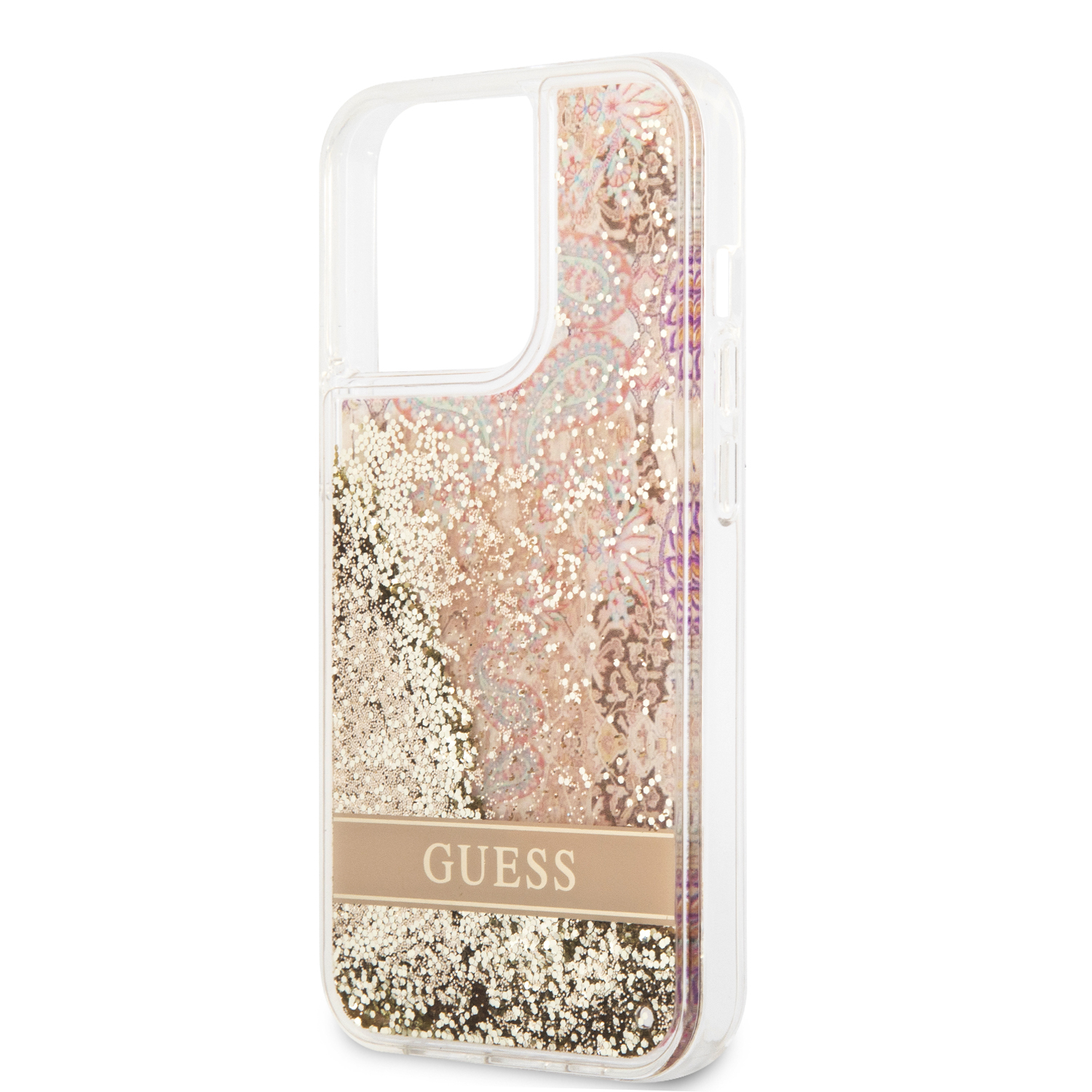 iPhone 13 Pro Hardcase Hülle Liquid Glitter Paisley (GUHCP13LLFLSD) - Gold / Transparent