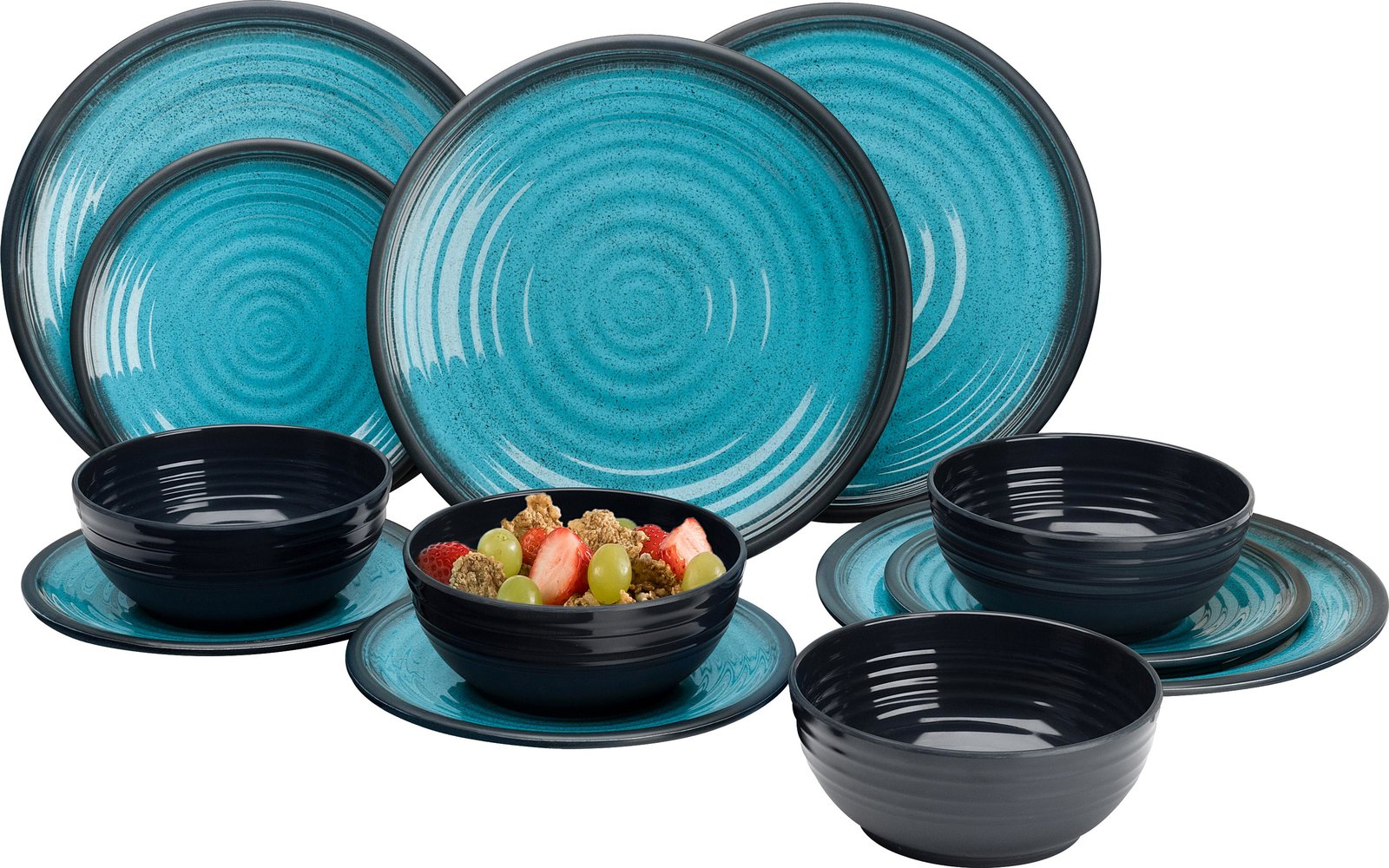 Flamefield Granite Melamin Geschirr-Set 12-tlg. Grau/Schwarz